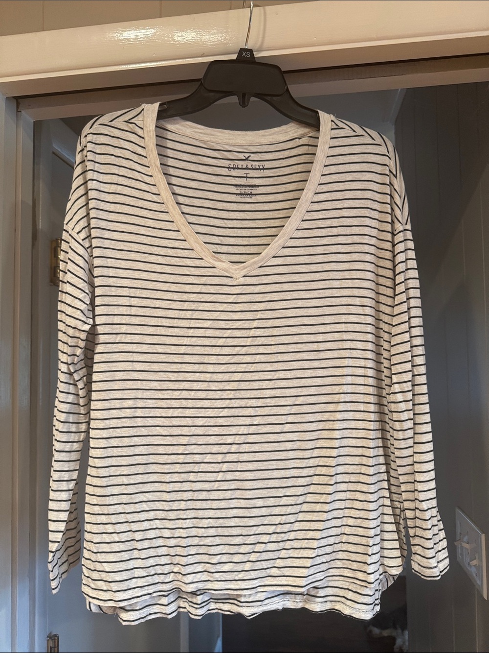 American Eagle Outfitters Soft & Sexy Striped V-Neck Top - White & Black